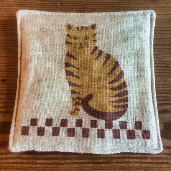 Vintage Orange Tabby Cat Scented Mug Mat Coasters Plaid Backing Set of 4 - Picture 3 of 4